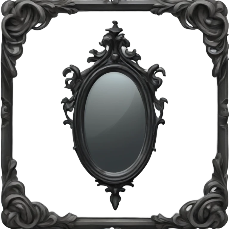 "A Victorian-era Gothic mirror with a black frame, gray-tinted glass, and a red ruby accent."
 emoji