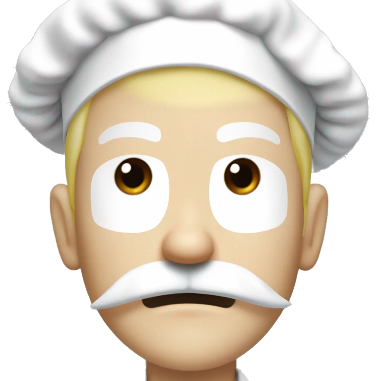 angry chef with a long blond moustache ,a long white chef's hat and blond goatee in one piece manga style emoji