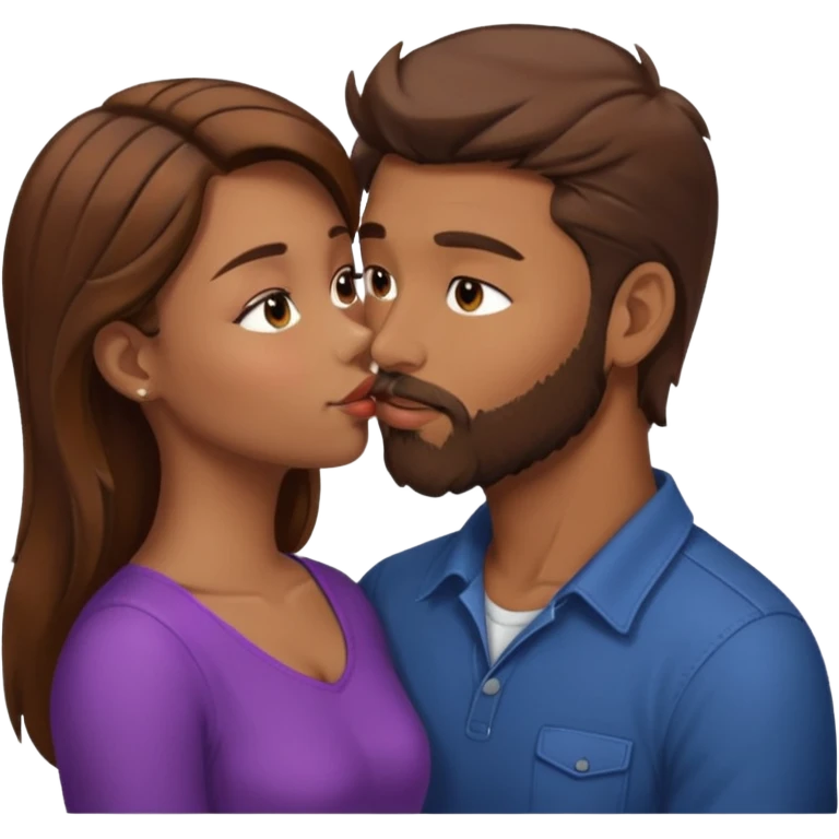 Man with brown hair and a beard kissing a girl with brown hair emoji