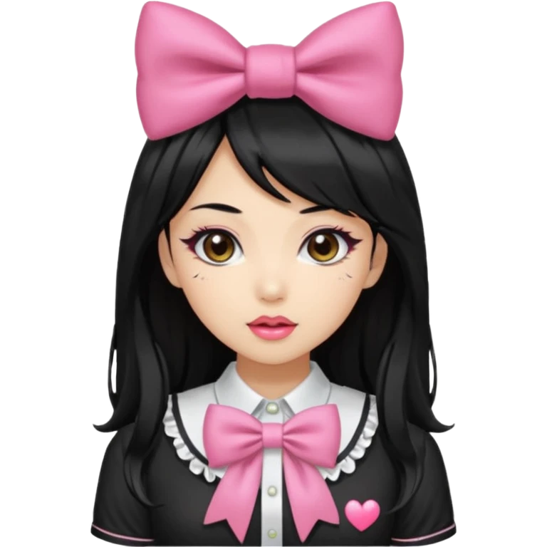 Gyaru girl black hair glossy lips bow shirt emoji