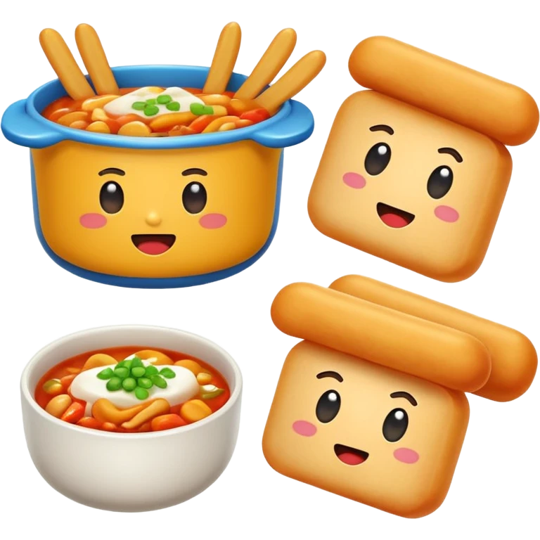 붕어빵, 오뎅, 떡볶이, 콜팝이 함께 있는 이모지 emoji