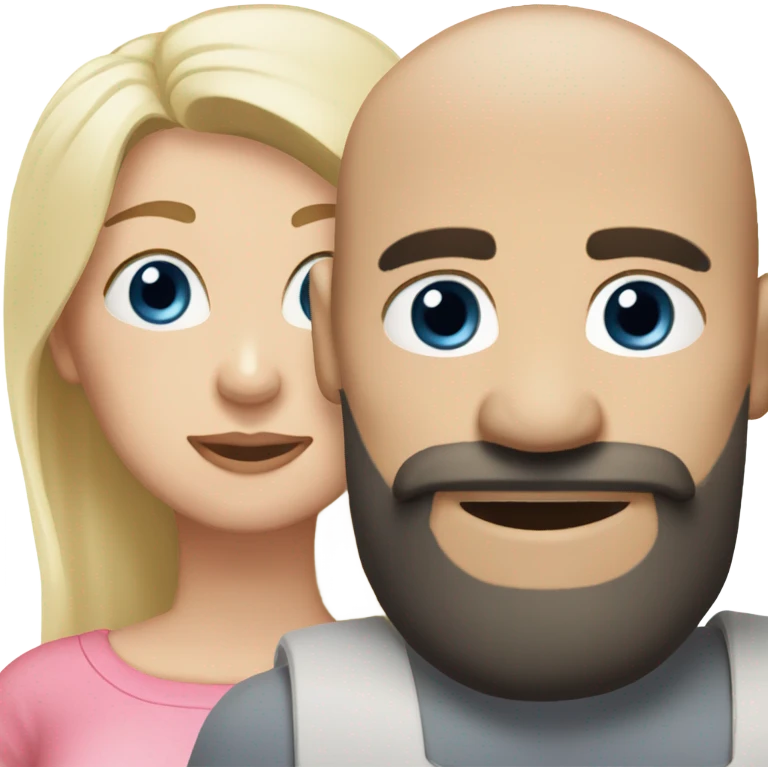 Bald man with thick black beard with white blonde hair blue eyed women with a pig emoji