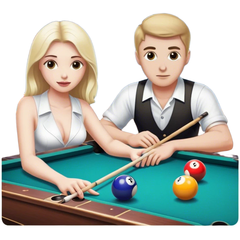 Pool table, and two people playing pool emoji