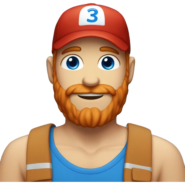 red headed guy with blue eyes and a beard and a blue cap with a number 3 on it emoji