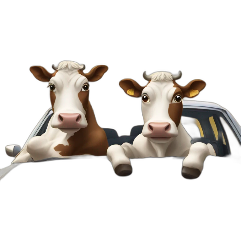 Two cows chilling in a car emoji