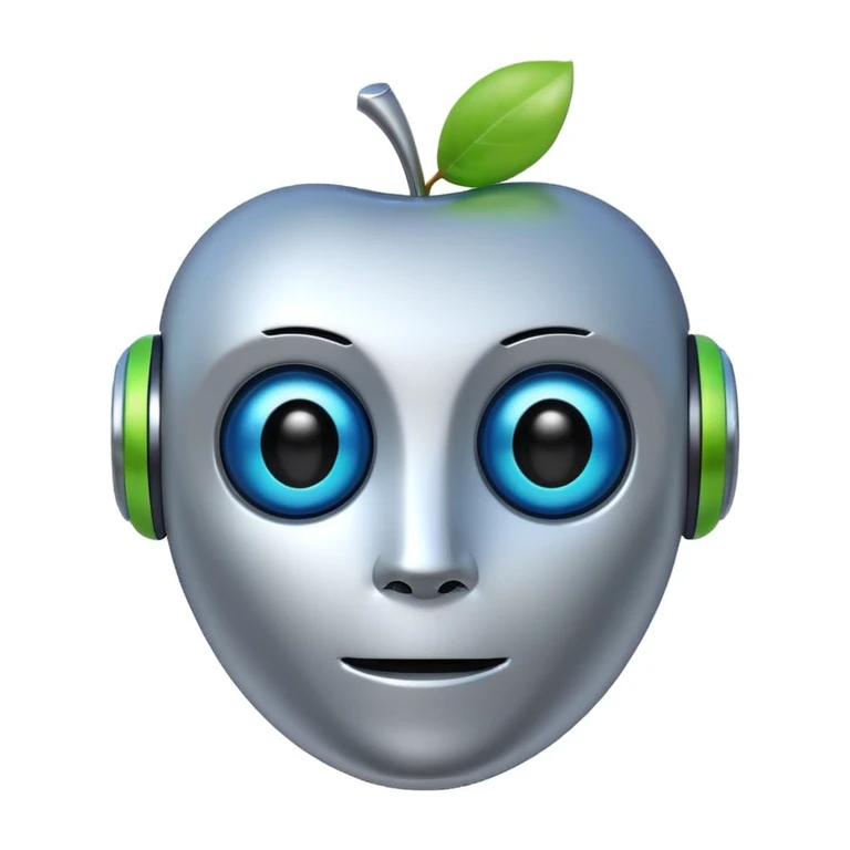 robot head with friendly expression, AI emoji, apple style emoji