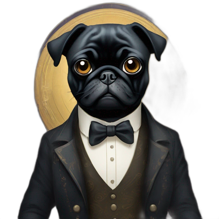 A cyberpunk black pug in Art Nouveau style during 1910 emoji