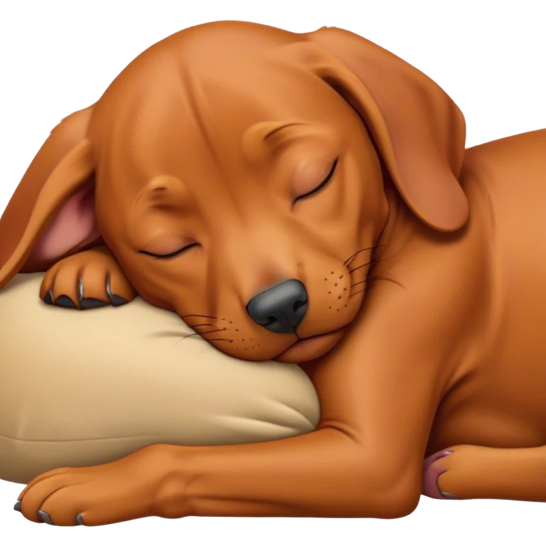 Meme-Worthy Cute Sleeping Vizsla Portrait Emoji, Head resting peacefully with a contented smile, showcasing a sleek, athletic build and a luxuriously soft rust and gold Fur, eyes shut in a serene nap, Simplified yet hilariously adorable features, highly detailed, glowing with a soft, drowsy light, high shine, relaxed and utterly lovable, stylized with an air of playful laziness, bright and heartwarming, soft glowing outline, capturing the essence of a comically sleepy companion, so meme-worthy it feels like it could instantly become the next viral sensation of adorable slumber! emoji
