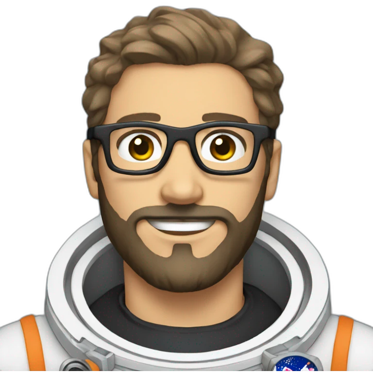 caucasian astronaut with black beard, man-bun and glasses emoji