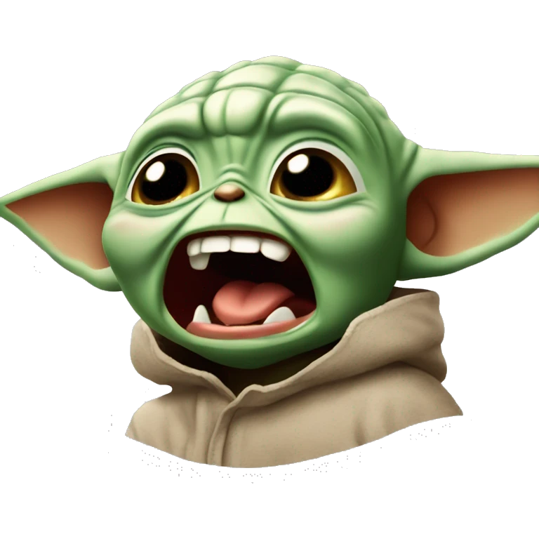 Baby Yoda screams in terrible anger. His whole face is red with rage. emoji