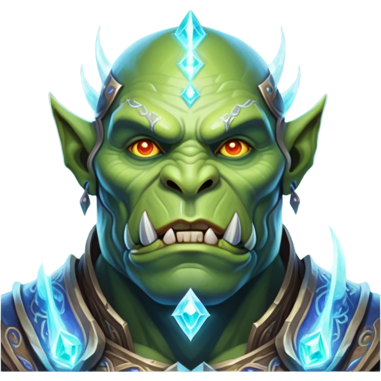 A luminescent galactic enchanted orc, his ethereal presence shimmering with otherworldly energy, each detail radiating with mystical power and ancient wisdom. The image is vivid and captivating, drawing viewers into a mesmerizing realm of fantasy and magic. emoji