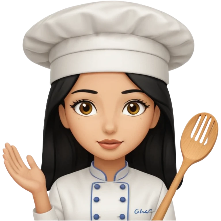 Create a cute girl, black hair, Middle Eastern with lashes  chef🧑‍🍳 emoji, barbie vibes tan skin black long hair with long lashes BADDIE VIBES long black hair and tanned skin  emoji