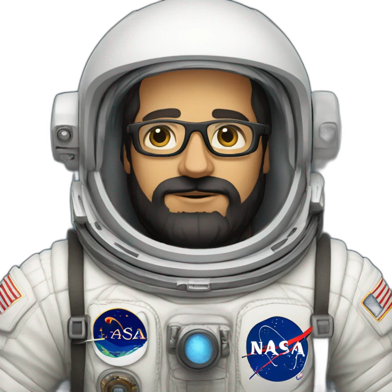 proud caucasian astronaut with black beard and white glasses emoji