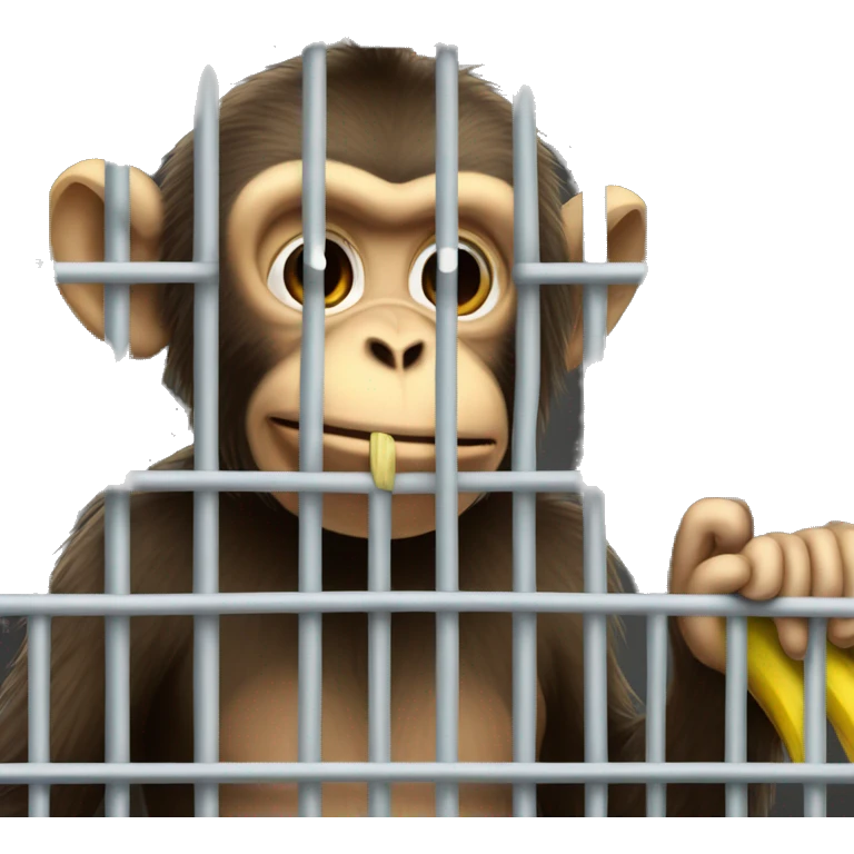 Monkey in a cage. Can't reach the banana.  4к emoji