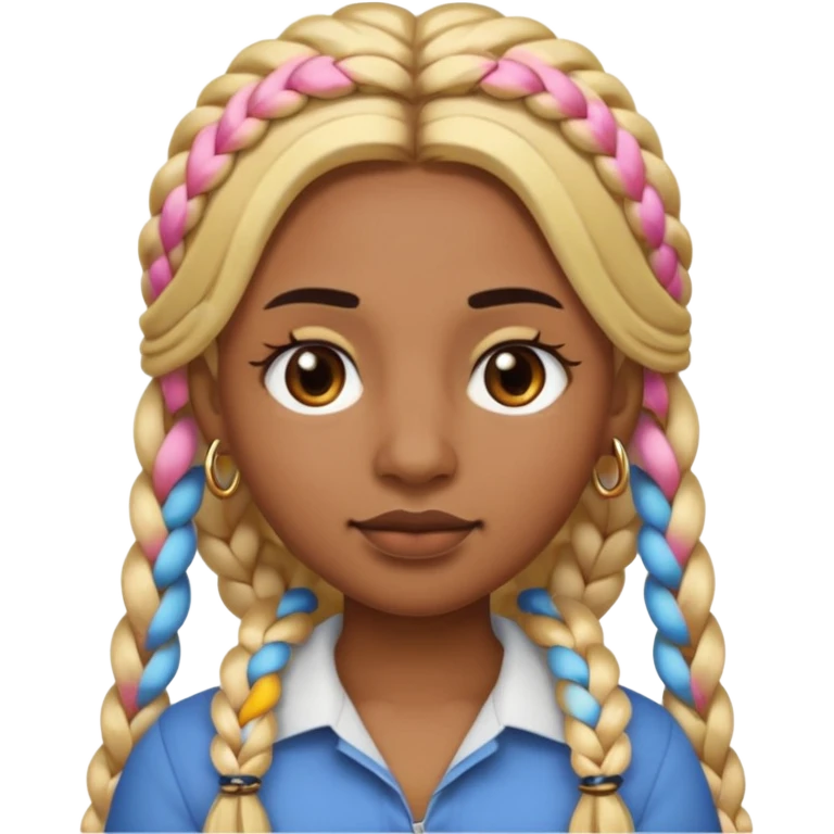 A person emoji with medium-dark skin, long blonde hair styled in two thick braids, dark eyebrows, brown eyes, a small nose, and distinct facial piercings — a ring on the eyebrow and ring on the lower lip. emoji