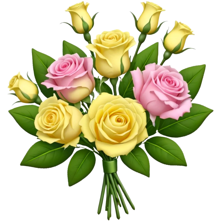 A mixed bouquet of four flowers, featuring pink roses and yellow lisianthus. emoji