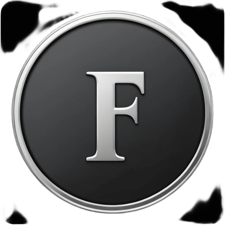 Emoji icon of a black coin with engraved letter F, minimalist style, isolated, no color emoji