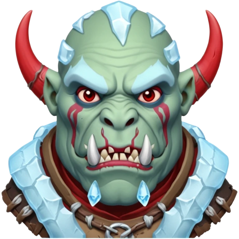 Fantasy orc emoji portrait, tusks covered with ice and crimson frost cracks, cold predator expression, winter hunt atmosphere, minimal clean emoji design, male/female variant
 emoji