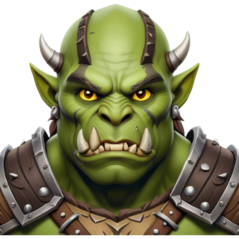 Cinematic Realistic WoW Orc Warrior Portrait, head tilted epicly and inquisitively, showcasing a commanding presence and raw, unyielding power. His battle-hardened green skin and muscular form, accented by meticulously crafted tribal armor in deep earthy hues, are rendered with lifelike clarity and dynamic lighting, high shine, epic and awe-inspiring, embodying the relentless spirit of an orc warrior ready for battle. emoji