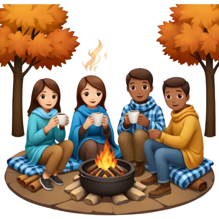 People drinking coffee around a fire pit with blankets  emoji