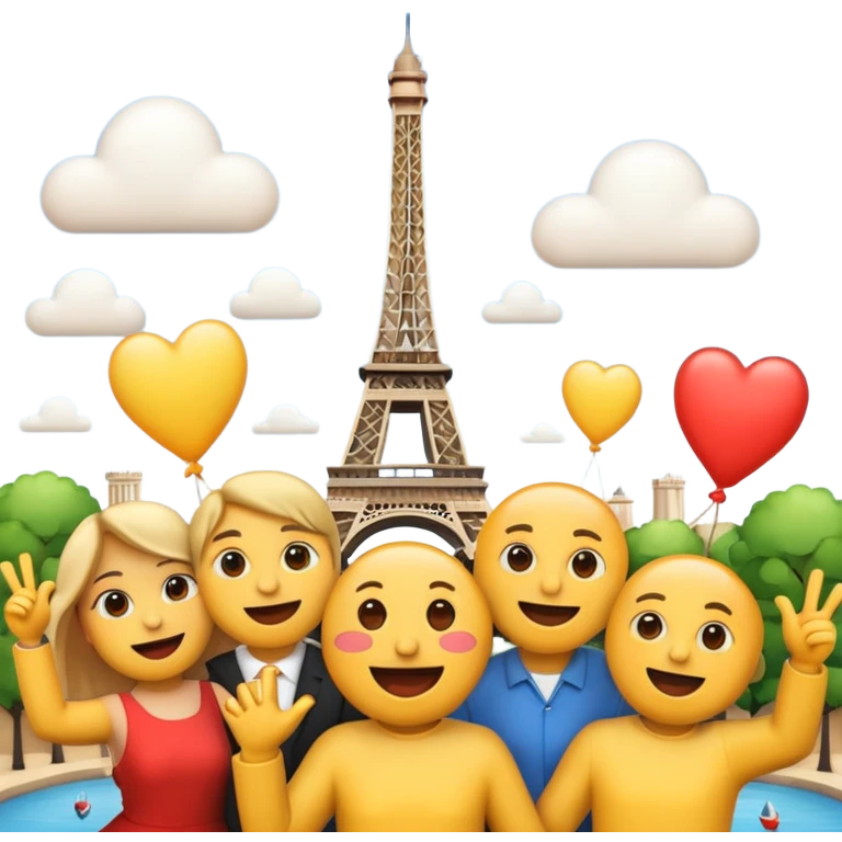 emojis celebrating in front of the Eiffel Tower emoji | AI Emoji Generator