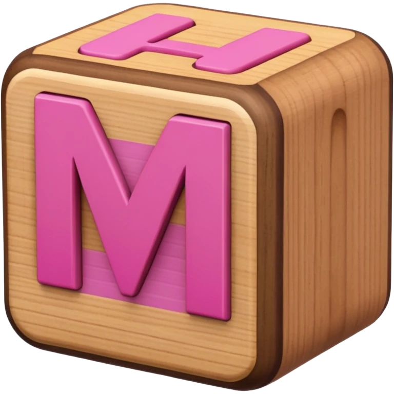 A rounded toy block with the pink letter "M" on it emoji