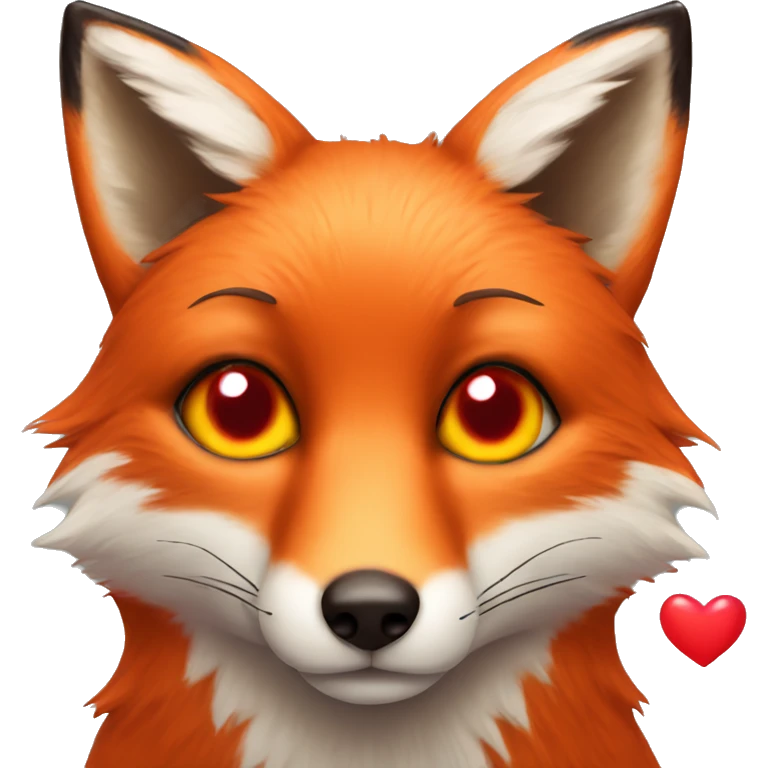 deep lush red fox face with tiny red heart instead of eyes emoji