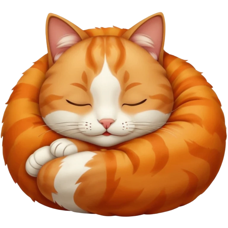 sleepy cat emoji, soft and rounded, closed eyes, gentle smile, curled up, cozy, apple emoji style emoji