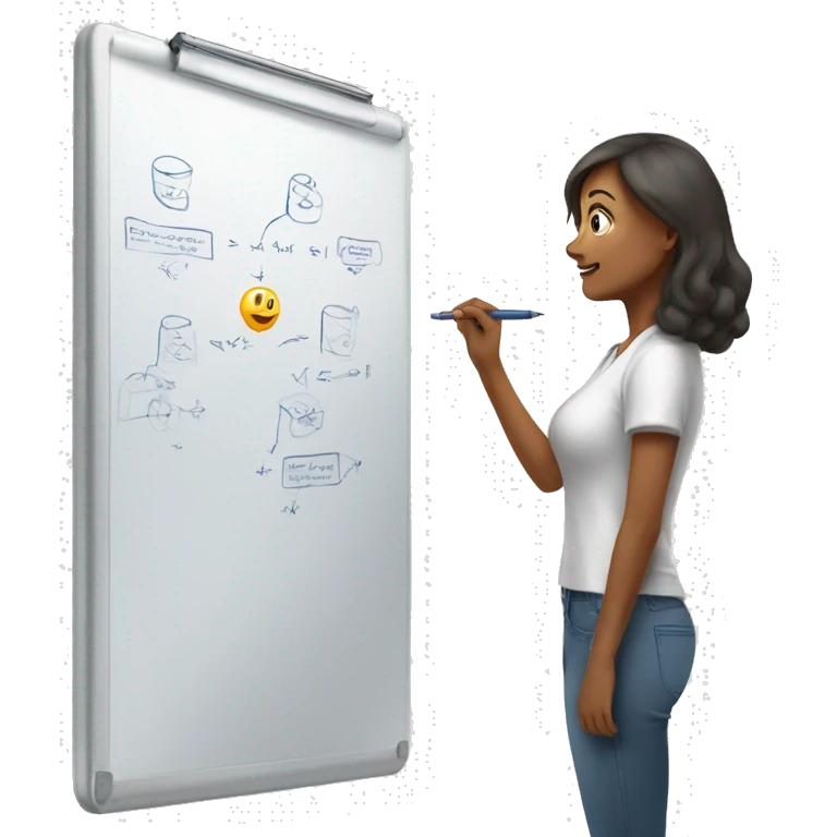 Woman writing on whiteboard with diagrams on it emoji