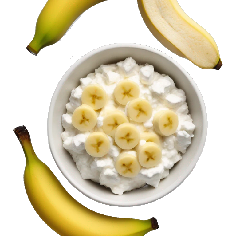 Cottage cheese in a bowl with banana slices as a topping emoji