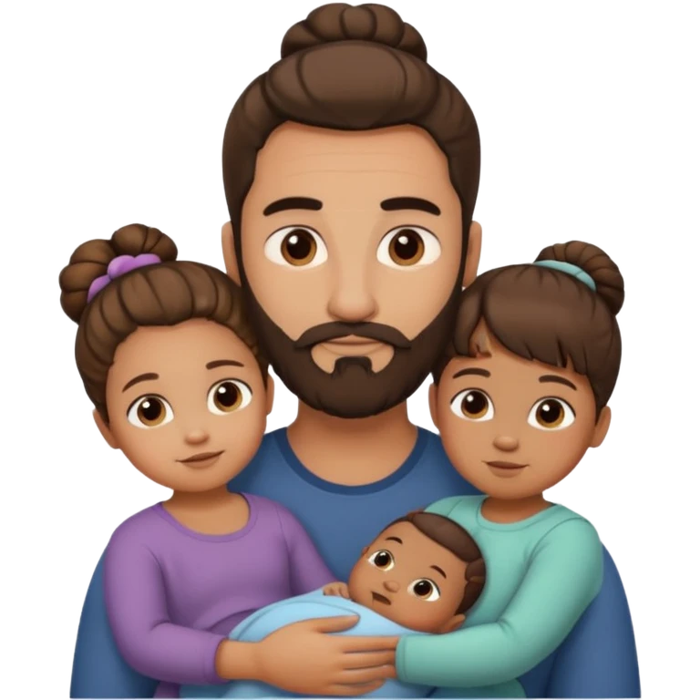 brown family with mom dad teenage daughter toddler son and baby. moms hair is in a bun. dad has a beard.  emoji
