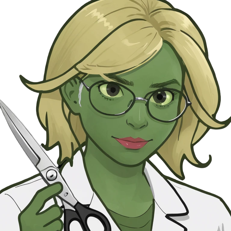 blonde doc with scissors emoji