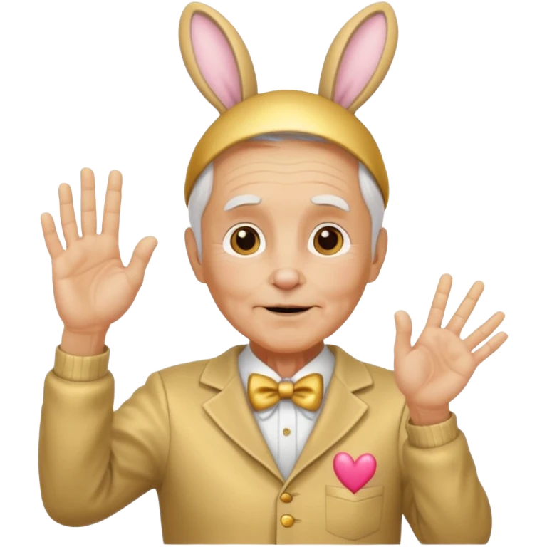 바니걸 옷을 입은 피부가 황금으로 된 할아버지가 손하트를 날리며 부끄러워한다 emoji