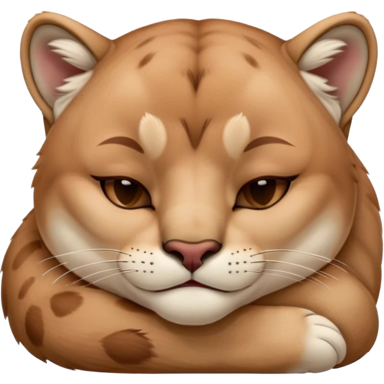 Meme-Worthy Cute Sleeping Cougar Portrait Emoji, Head resting peacefully with a contented smile, showcasing a lithe build and a luxuriously soft tawny Fur, eyes shut in a serene, restful nap, Simplified yet hilariously adorable features, highly detailed, glowing with a soft, drowsy light, high shine, relaxed and utterly lovable, stylized with an air of playful laziness, bright and heartwarming, soft glowing outline, capturing the essence of a comically sleepy cougar, so meme-worthy it feels like it could instantly become the next viral sensation of adorable slumber! emoji
