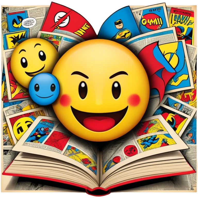 Create a vibrant emoji, representing comic books and graphic novels as ...