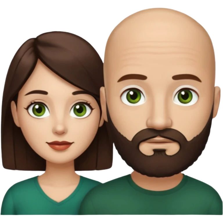 Man beard bald white dark green eyes, woman medium hair brown brown eyed latina  emoji