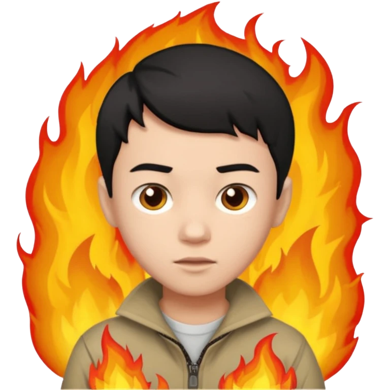 An Emoji of boy with short black hair, who can be described by three words: risk-taker, fire, realist emoji