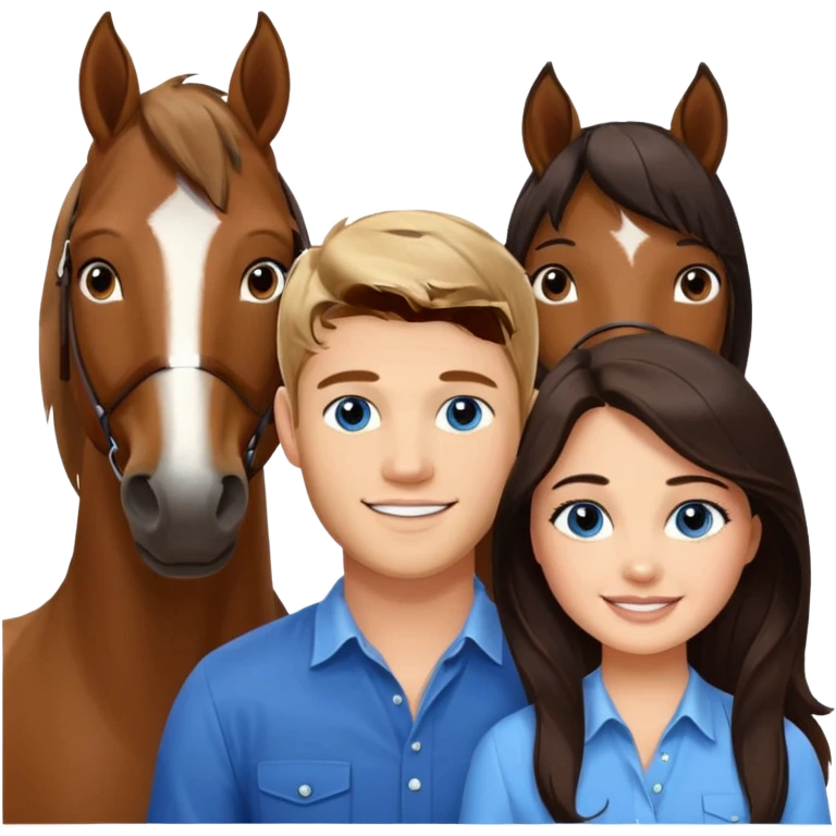 Smiling blue eyed trevor donovan with smiling danica mckellan with brown eyes and one brown horse emoji