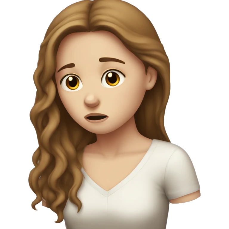 sad white girl with long brown hair crying emoji