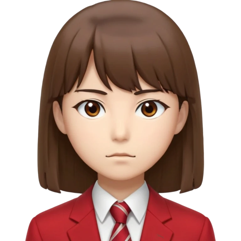 Kiyotaka Ayanokoji from Classroom of the Elite, calm emotionless eyes, medium-length straight brown hair with bangs, serious neutral expression, school uniform with red blazer and tie, face close-up emoji