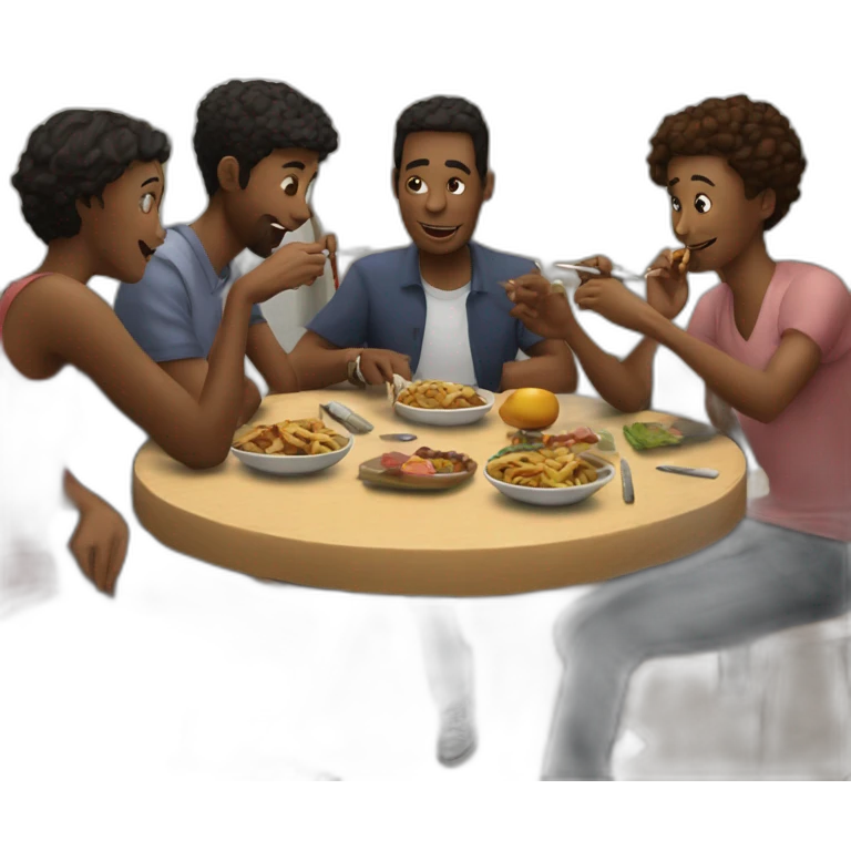 Group of friends eating at a table while smoking sigarets emoji