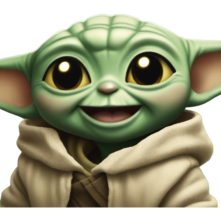 Baby Yoda smiles with a giant smile. Teeth visible emoji
