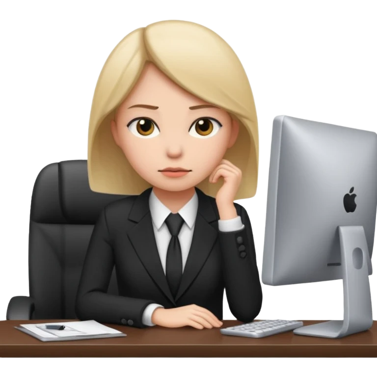 female office worker sad face on computer interview emoji
