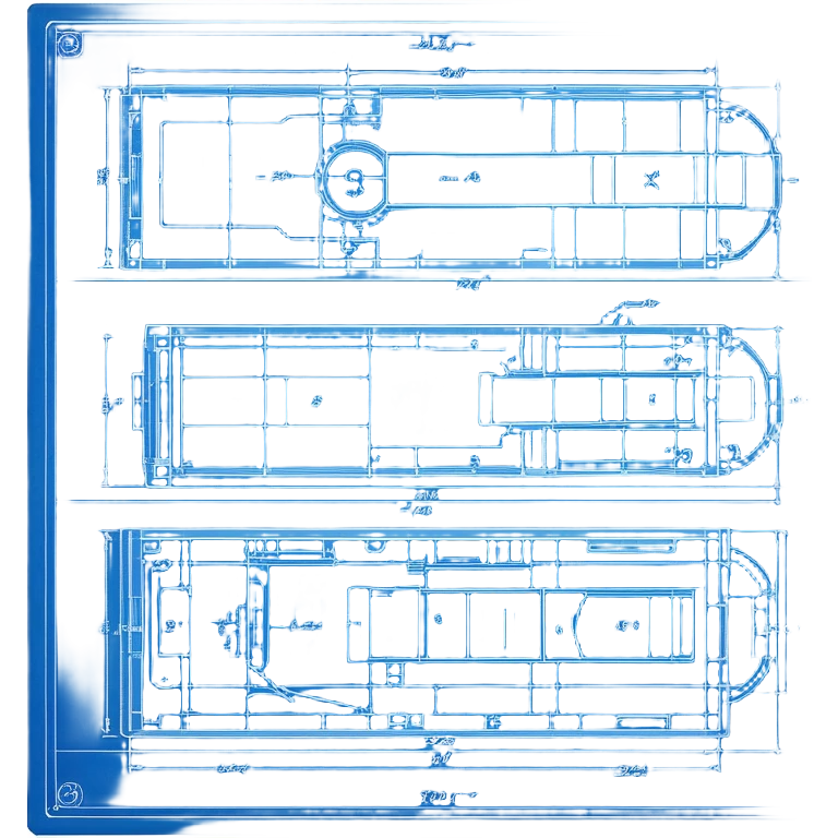 blue blueprint plan with white lines, side and top view combined emoji