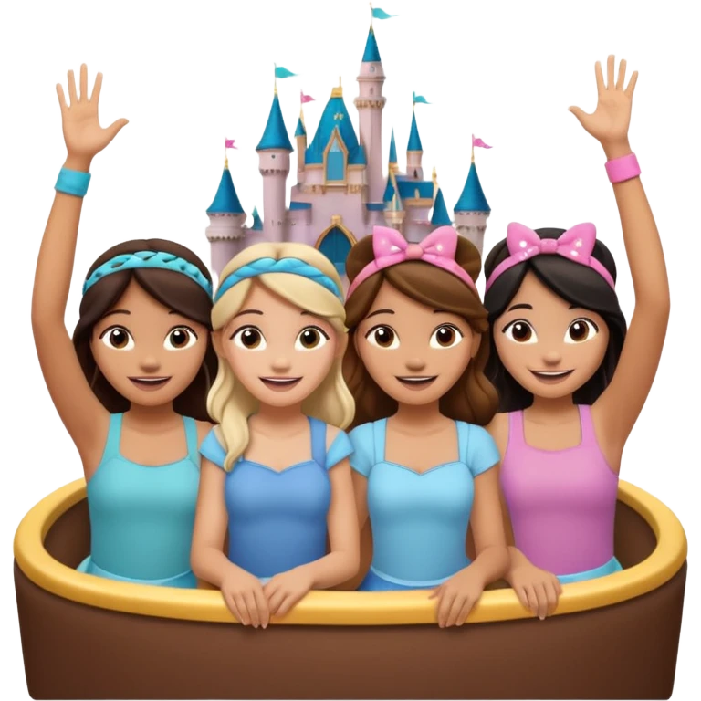 Como si quatro chicas estuvieran en una atracción de Disney con lsas manos levantadas  emoji