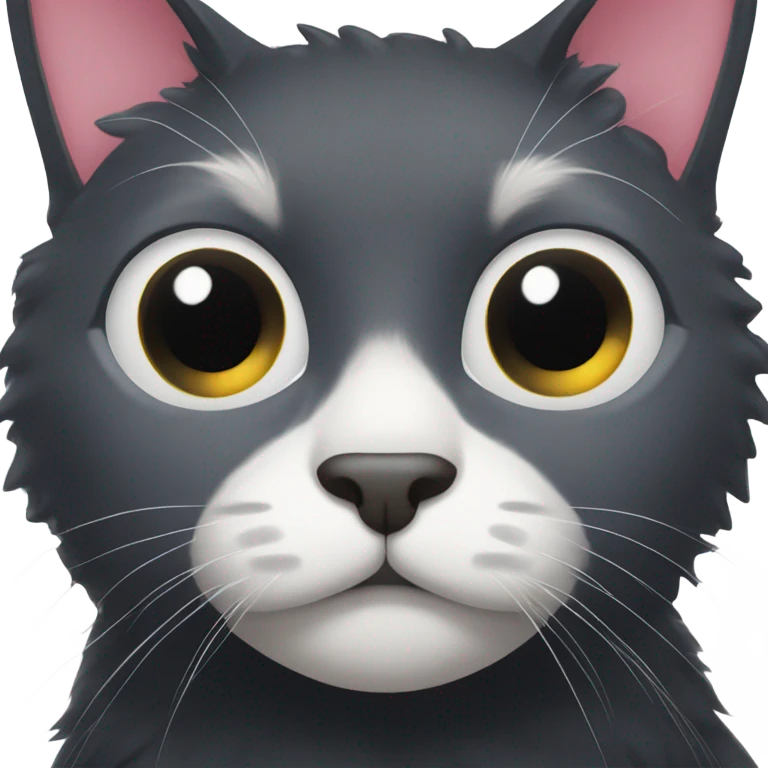 Fluffy black cat with small white triangle in nose and under chin emoji
