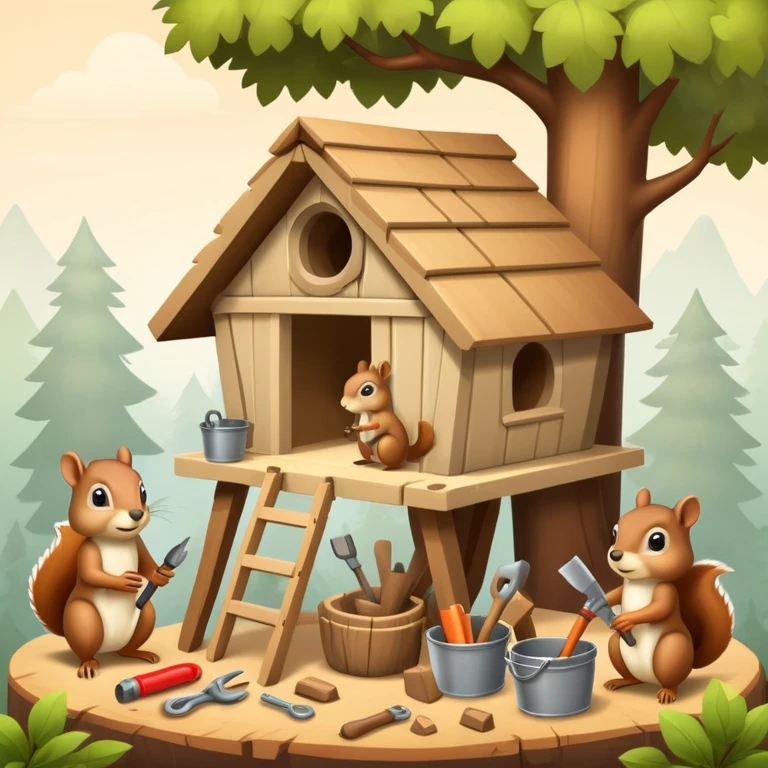 squirrel hut under construction with four workers emoji