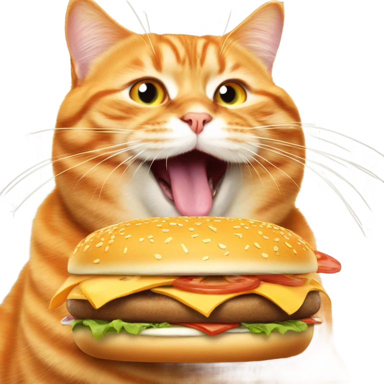 Fat orange cat eating cheeseburgers  emoji