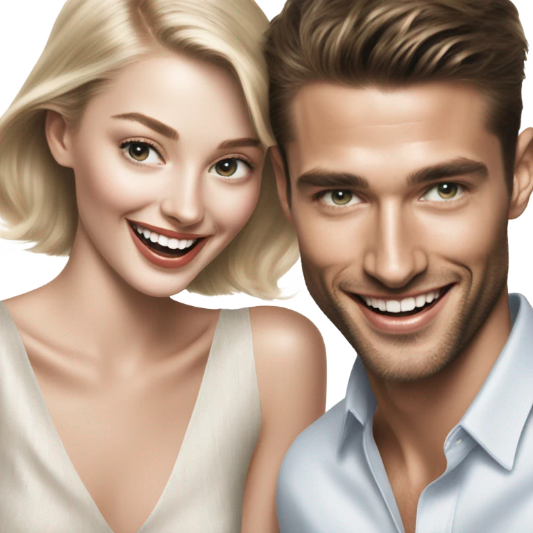 Hyper Realistic beautiful dior model laughing with a handsome male model  emoji