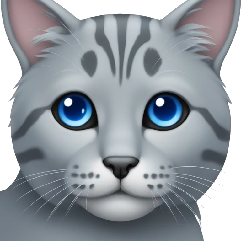 crea un gato color gris con ojos azules y virolo emoji
